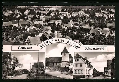 AK Altbulach b. Calw, Ortsansicht aus der Vogelschau, Kolonialwaren J. Lutz, Kirche