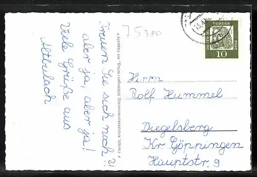 AK Altbulach b. Calw, Ortsansicht aus der Vogelschau, Kolonialwaren J. Lutz, Kirche