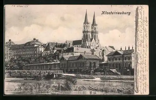 AK Klosterneuburg, Teilansicht mit Kirche und Donau