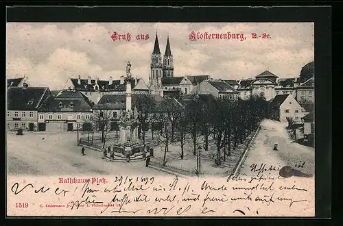 AK Klosterneuburg, Rathaus-Platz mit Stiftskirche