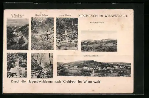AK Kirchbach, Ansichten der Hagenbachklamm und des Ortes