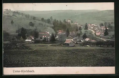 AK Unter-Kirchbach, Ortsansicht mit Feldern