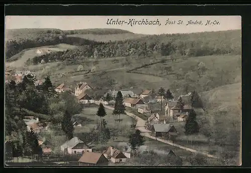 AK Unter-Kirchbach, Ortsansicht mit Hügeln