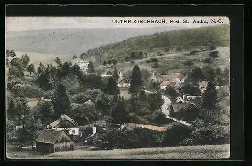 AK Unter-Kirchbach, Ortspartie mit Bäumen