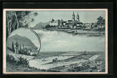 AK Klosterneuburg, Ortsansicht vom Fluss aus, Kahlenbergerdörfl