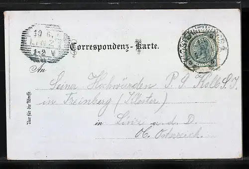 AK Klosterneuburg, Ortsansicht mit Kirche unter Sternenhimmel