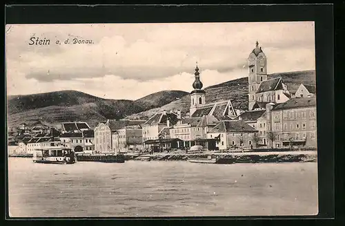 AK Stein /Donau, Ortspartie am Donauufer