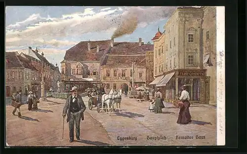 Künstler-AK Eggenburg, Markttag auf dem Hauptplatz