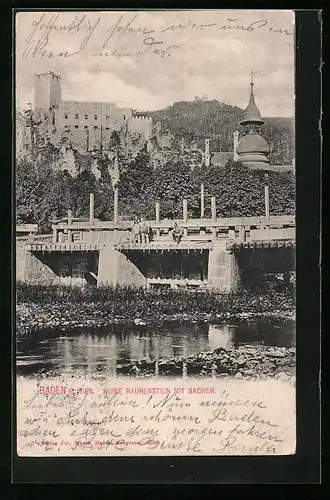 AK Baden /Wien, Ruine Rauenstein mit Sacher