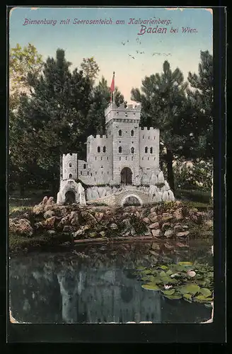AK Baden /Wien, Bienenburg mit Seerosenteich