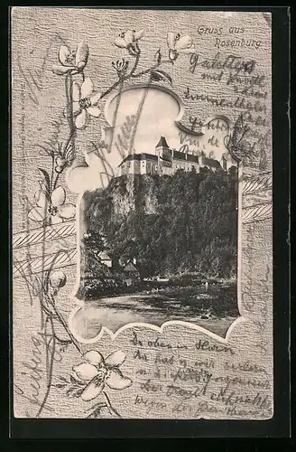 AK Rosenburg, Ortspartie mit Burg