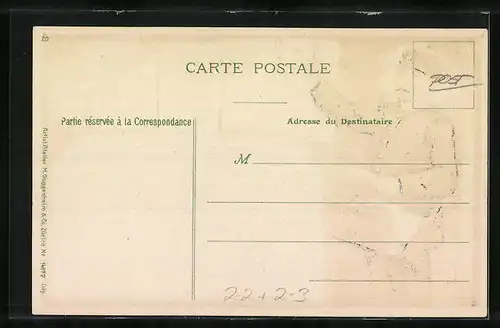 Künstler-AK Briefträger bei der Postzustellung, FRanzösische Briefmarken