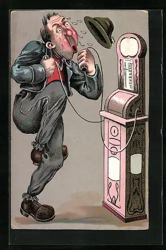 AK Angestrengter Mann an einem Automaten