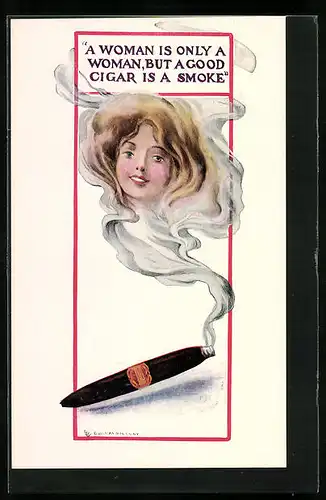 Künstler-AK Metamorphose, Junge Frau erscheint im Rauch einer Zigarre