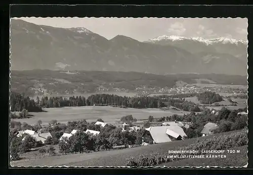 AK Laubendorf am Millstättersee, Ortsansicht aus der Vogelschau mit Bergpanorama