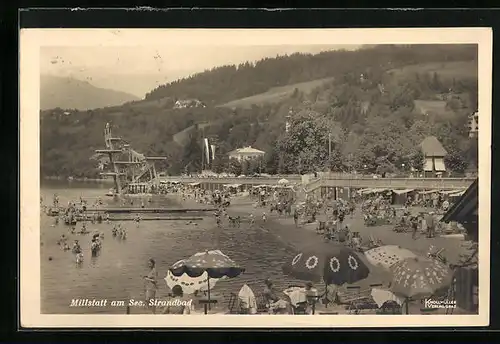 AK Millstatt am See, Strandbad aus der Vogelschau