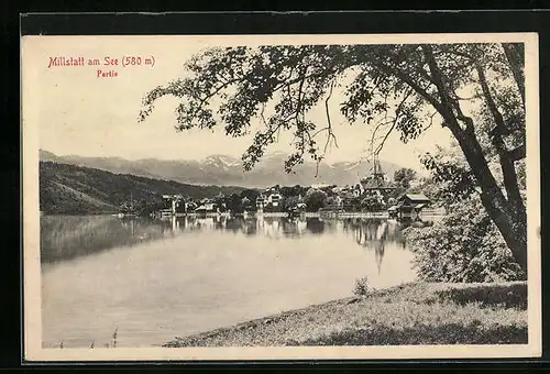 AK Millstatt am See, Partie mit Ortsansicht am Wasser