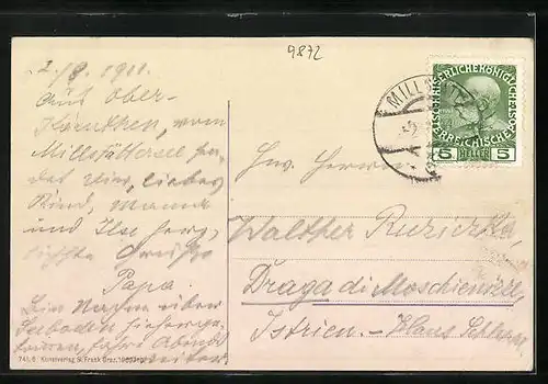 AK Millstatt am See, Ortsansicht mit See und Berggipfeln