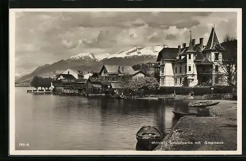 AK Millstatt am See, Strandpartie mit Gmeineck