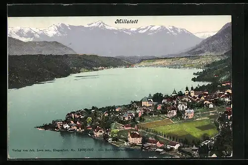 AK Millstatt am See, Ortsansicht mit Alpenpanorama