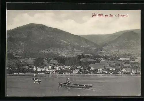 AK Millstatt am See, Ortsansicht v. Grosseck mit Kähnen