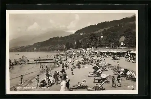 AK Millstatt am See, Strandbad mit Badegästen