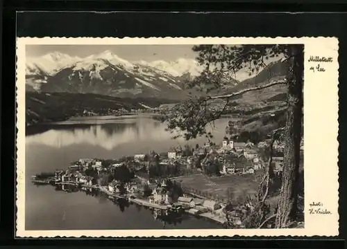 AK Millstatt am See, Totalansicht mit Alpengipfeln