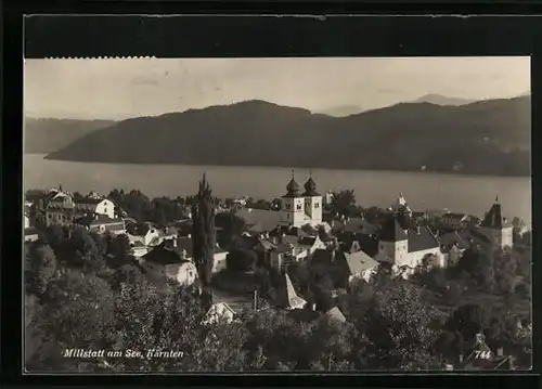 AK Millstatt am See, Teilansicht in der Dämmerung