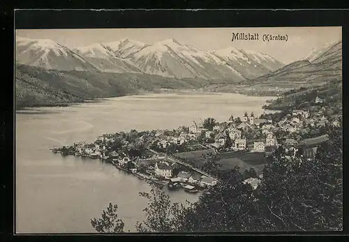 AK Millstatt am See, Totalansicht mit Alpenpanorama