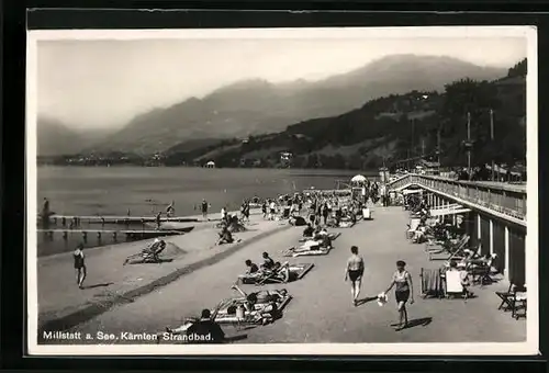 AK Millstatt am See, Strandbad mit Badegästen