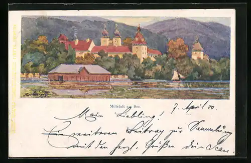 AK Millstatt am See, Ortsansicht vom Wasser aus