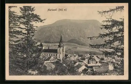 AK Mariazell, Ortschaft aus der Vogelschau