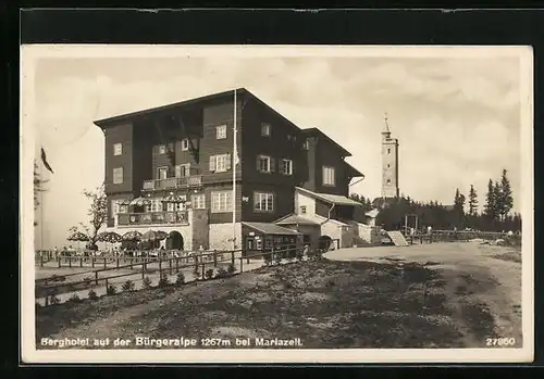 AK Mariazell, Berghotel mit Terrasse, Bürgeralpe