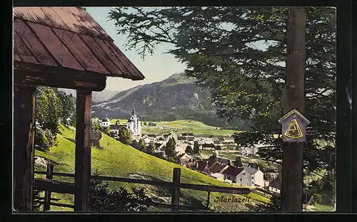 AK Mariazell, Ortspartie vom Weg aus