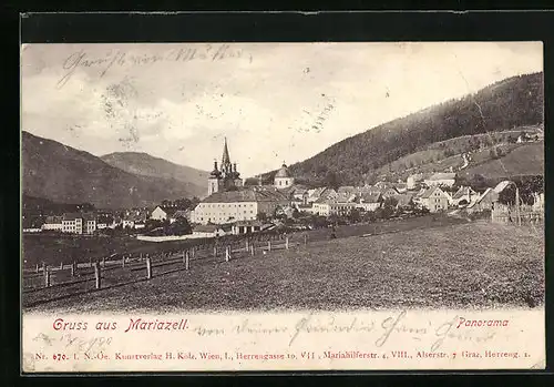 AK Mariazell, Panoramablick auf den Ort