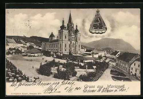 AK Mariazell, Zuschauer vor dem Platz an der Kirche