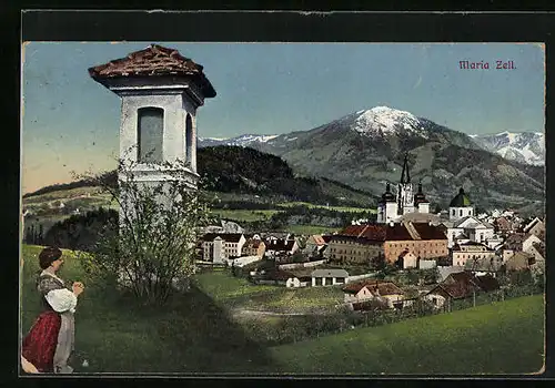 AK Maria Zell, Betende am Bildstock