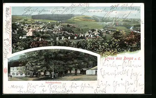 AK Berga a. E., Ortsansicht und Schützenhaus
