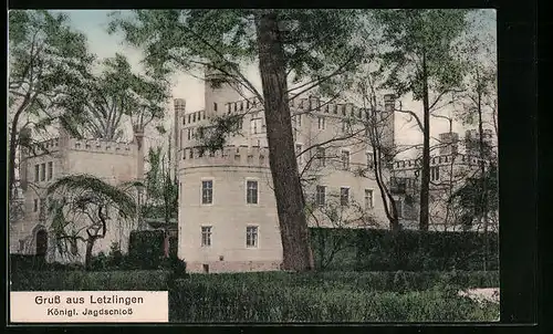 AK Letzlingen, Königl. Jagdschloss mit Park und Bäumen