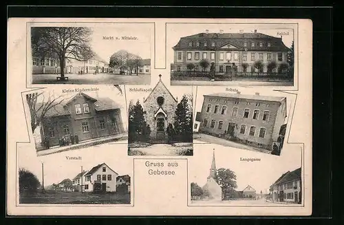 AK Gebesee, Markt und Mittelstrasse, Schloss, Schlosskapelle, Schule