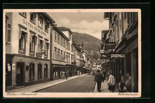 AK Wildbad /Schwarzwald, Wilhelmstrasse mit Hotel Gold. Ross