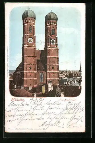 AK München, Frauenkirche vor blauem Himmel