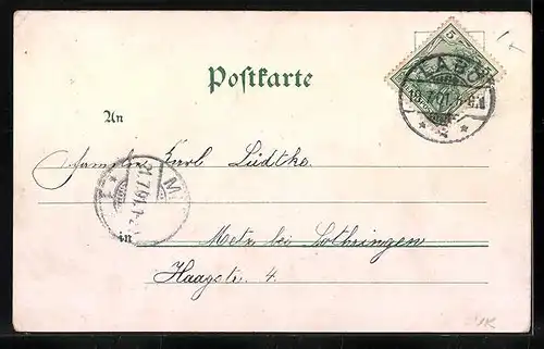 Lithographie Laboe, Hotel Laboe, Uferpartie mit Schiffen, Boot