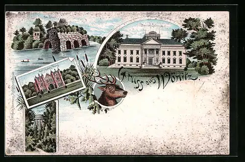 Lithographie Wörlitz, Gothisches Haus, Venus-Tempel, Der Stein