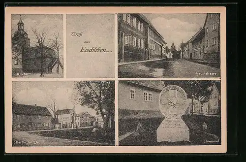 AK Eischleben, Hauptstrasse, Kirche, Ehrenmal
