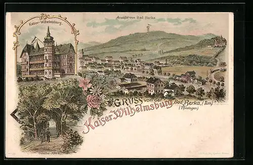 Lithographie Bad Berka i. Thür., Hotel Kaiser-Wilhelmsburg, Ortsansicht
