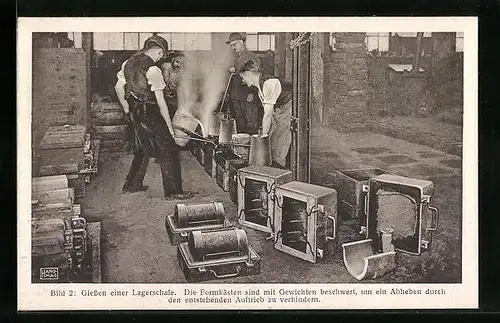 AK Hannover-Linden, Hanomag, Werdegang eines Achslagers, Fabrikarbeiter giesst eine Lagerschale