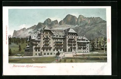 AK Karersee, Hotel Karersee mit Rosengarten