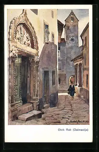 Künstler-AK Edo v. Handel-Mazzetti: Otok Rab, Ortspartie