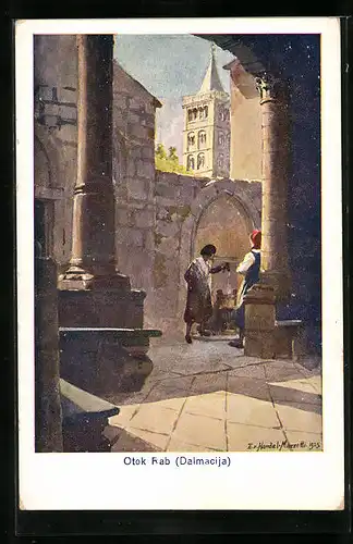 Künstler-AK Edo v. Handel-Mazzetti: Otok Rab, Ortspartie